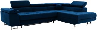 MEBLINI Schlafcouch mit Bettkasten - CARL - 272x202x63cm Rechts - Blau Samt - Ecksofa mit Schlaffunktion - Sofa mit Relaxfunktion und Kopfstützen - Couch L-Form - Eckcouch - Wohnlandschaft