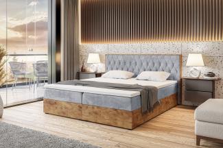 MEBLINI Boxspringbett LOFTY 6 180x200 cm mit Bettkasten - H3/Hellgrau Samt Polsterbett - Doppelbett mit Topper & Taschenfederkern-Matratze