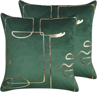 Kissen 2er Set Abstraktes Muster PHILODENDRON Samtstoff 45 x 45 cm Smaragdgrün