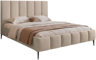 Selsey 'Sarafino' Polsterbett mit Bettkasten, Lattenrost und Metallfüßen, beige, 180x200 cm