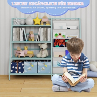 radelldar Kinderregal Bücherregal, mit 4 Fächern & 5 Taschen, Metall, 90x40x80cm