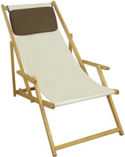 Deckchair weiß Liegestuhl Kissen klappbare Sonnenliege Gartenliege Holz Gartenmöbel 10-303NKD