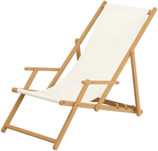 Deckchair weiß Liegestuhl Kissen klappbare Sonnenliege Gartenliege Holz Gartenmöbel 10-303NKD