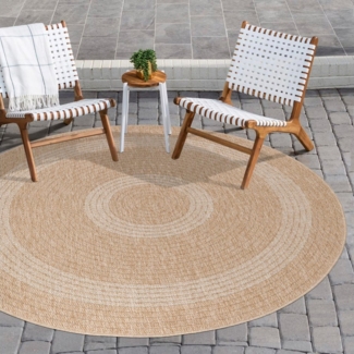 Carpettex Outdoorteppich Vintage Design, Rund, Höhe: 5 mm, Runder Teppich Vintage Design Naturfarben für Terrassen Küchen Balkon