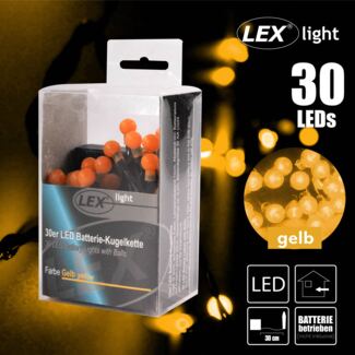 30er LED Batterie Kugelkette Lichterkette gelb Kugeln Batterie Beleuchtung