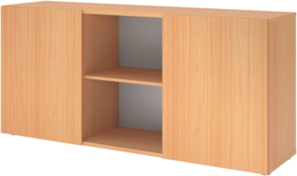 bümö Schwebetürenschrank, Sideboard Buche - Büromöbel Sideboard Holz 160cm breit, 42cm schmal, Büro Schrank mit Schwebetür für Flur oder als Wohnzimmer-Kommode, 1780-6-6