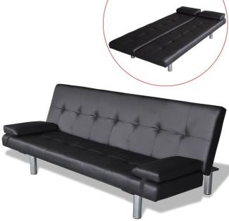 vidaXL Schlafsofa mit zwei Kissen, Kunstleder, Verstellbar, Schwarz, 66 x 77 x 168 cm