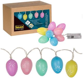 Idena 31273 - LED Lichterkette für Ostern, mit 10 LEDs in Warmweiß, Ostereier mit Blumen Muster, 6 Stunden Timer Funktion, batteriebetrieben, ca. 1,2 m lang, Deko für Innen, Osterdeko, Frühling