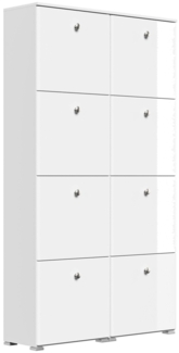 Schuhschrank Comfort 8 Klappen 32 Paar 105x187 cm Weiss-Weiss Hgl : Weissmatt / Weiss hochglanz