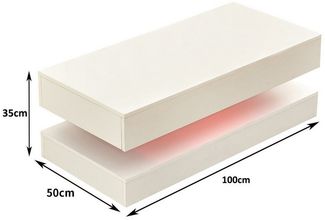 JYMTOM Couchtisch Beistelltisch Moderner Holztisch Weißer Glanz mit LED-Leuchten (1-St), 2 Schubladen 100×50×35 cm – Vielseitiges Home-Office-Möbel