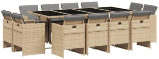 vidaXL 13-tlg. Garten-Essgruppe mit Kissen Beigemischung Poly Rattan 3277811