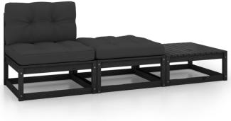 vidaXL 3-tlg. Garten-Lounge-Set mit Kissen Schwarz Kiefer Massivholz 805769