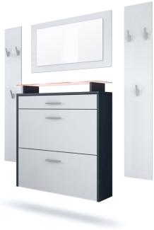 Vladon Garderobe Malea, Garderobenset bestehend aus 1 Hängeschuhschrank, 1 Wandspiegel und 2 Garderobenpaneele, Anthrazit matt/Weiß matt, inkl. LED-Beleuchtung RGB