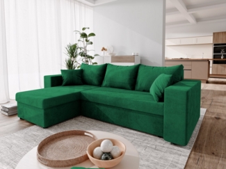 NEXT COLLECTION Ecksofa DOMINO, Kleine Ecksofa mit Schlaffunktion und zwei Bettkasten, Liegefläche 140x200 cm, Universelle Ecklösung, 2 Bettzeugcontainer, große Liegefläche 140x200 cm