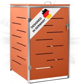 DELUKE® 1er Mülltonnenbox JAGU Edelstahl Orange 115x69x77,5cm Mülltonnenverkleidung für 1 Tonne 240L Müllbox aus Metall Mülltonnenschutz Mülltonnendach