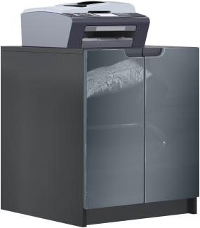 Druckerkommode Logan, Aktenschrank mit 2 Fächern und 2 Türen, Korpus in Schwarz matt, Fronten in Grau Hochglanz, (51 x 60,5 x 54 cm)