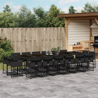 vidaXL 17-tlg. Garten-Essgruppe mit Kissen Schwarz Poly Rattan 3278190
