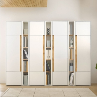 Lomadox Stauraumschrank CRISP-61 weiß mit Eiche, grifflose Optik