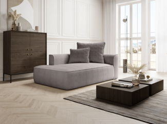 Vente-unique - Recamiere - linksseitig - grob gerippter Cord - Hellgrau - PINETA