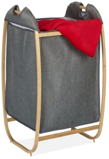 Relaxdays Wäschekorb, Bambus / Polyester grau, 44 x 43 x 80 cm