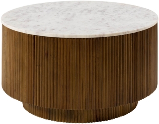 Massivmoebel24 Couchtisch BARCELONA (rund Mango 80 x 80 x 45 braun lackiert / Marmor weiß BARCELONA #220)