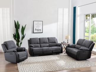Vente-unique - Relaxsofa 2-Sitzer - Microfaser & Kunstleder - Grau & Schwarz - BRODY
