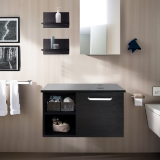 Puluomis Waschbeckenunterschrank ohne Waschbecken mit Spiegel, Badezimmerschrank mit 2 Regale (Unterschrank, Badschrank aus MDF, Gäste WC) schwarz/ weiß