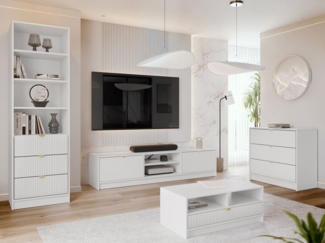 MIRJAN24 Wohnzimmer-Set Tireno VII, (4er-Set, Kommode, TV-Lowboard, Regal, Couchtisch), Aluminiumgriffe in der Farbe Gold