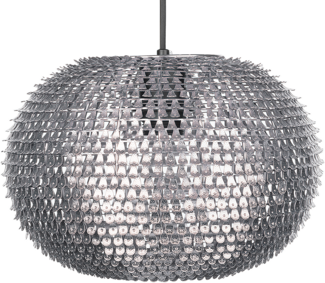 'Reine' Hängeleuchte Silber Metall ovaler Schirm mit Pailletten-Optik Discokugelform Glamourös
