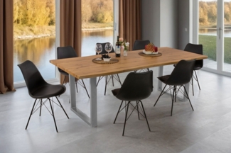 Esstisch Baumkante Holz-Optik Wildeiche 220 x 100 U-Gestell silber JOSY 142464001