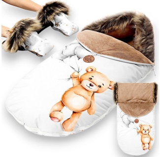 Totsy Baby Babyschlafsack Fußsack Kinderwagen Winter 90x45 cm mit Handschuhen Teddybären