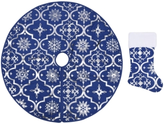 vidaXL Luxus-Weihnachtsbaumdecke mit Socke Blau 122 cm Stoff 330279