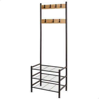 AKTIVE 18428 Max Home Schuhregal, Eingangsbereich und Kleiderständer, 7 abnehmbare Haken und 3 Ablagen, 60 x 40 x 175 cm, industriell, verstellbare Füße