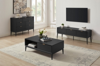 Leonique TV-Board Lavisha, FSC-zertifiziertes Holz kombiniert Melamin, verchromten Metallgriffen