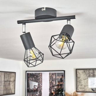 hofstein Deckenleuchte »Borio« Deckenlampe aus Metall in Grau/Chromfarben, ohne Leuchtmittel, m. verstellbaren Schirmen in Gitter-Optik u. Lichteffekt, E14