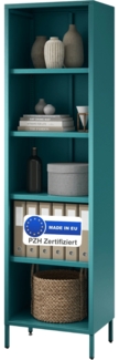 Bücherregal Metall CLIEN - 5 Ebenen, Industrie-Design | Standregal Stahl Metallregal Büro Wohnzimmer Arbeitszimmer, 180x50x35cm Türkis