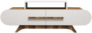 Dmora Fernsehschrank Nesat, Ständer für Wohnzimmerfernseher, Niedriges Wohnzimmer-Sideboard, TV-Ständerbasis, 145x37 h50 cm, Walnuss und Creme