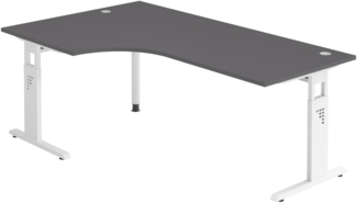 bümö höhenverstellbarer Eckschreibtisch O-Serie 200x120 cm in Graphit, Gestell in weiß - Schreibtisch L Form, großer Tisch für's Büro, Computertisch höhenverstellbar, OS-82-G-W