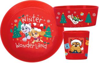 Koziol Frühstücksset Connect Paw Patrol Winter Wonderland 3-tlg, Kindergeschirr, Kunststoff, Organic Ruby Red, 8056718