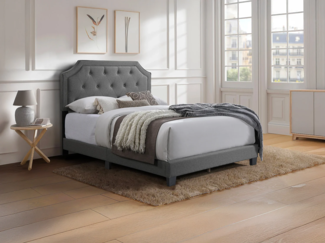 Vente-unique - Bett 140 x 190 cm mit gepolstertem Kopfteil + Matratze - Hellgrau - ANDEYO