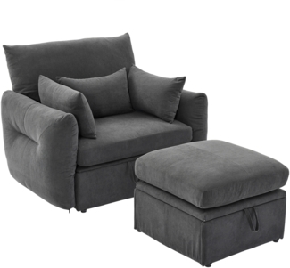 Merax Sessel mit Stauraum, 120x90x93 cm – Einzelsitz-Sessel mit Fußhocker, grau