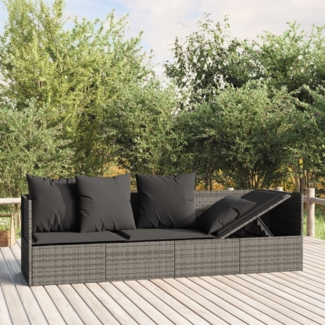 vidaXL Outdoor-Loungebett mit Kissen Grau Poly Rattan 319564
