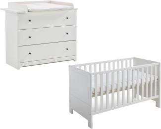 Arthur Berndt 'Thilo' Babyzimmer Sparset 2-teilig, Kinderbett (70x140 cm) und Wickelkommode mit Wickelaufsatz MDF Weiß