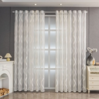 BYSURE Gardine Vorhang mit Wellenmuster (2 St), Ösen, halbtransparent, Voile, Bestseller, 2er-Set Halbtransparent Stores Gardinen für Wohnzimmer