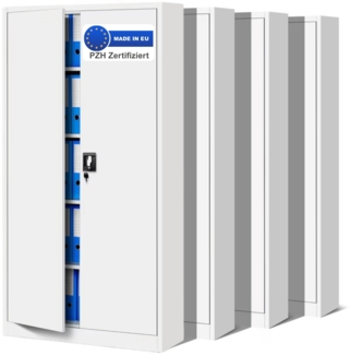 MegaDeal 4x Aktenschrank abschließbar KADO - 5 Ebenen verstellbar, Flügeltüren | Metallschrank Werkstatt Mehrzweckschrank Büroschrank aus Stahl Werkzeugschrank, 195x90x40cm Weiß