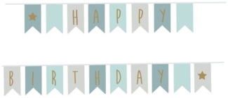JaBaDaBaDo XL Vintage Wimpelkette Happy Birthday Blau Gold Girlande A3216