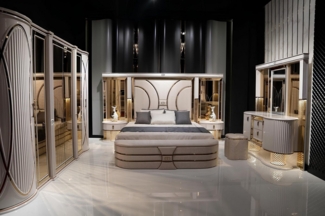 JVmoebel Komplettschlafzimmer Schlafzimmer Set Komplettes Bett 2x Nachttische Kleiderschrank Neu, (7-tlg, Bett,Kleiderschrank, 2x Nachttische,Hocker,Schminktisch-mit-Spiegel), Made in Europa