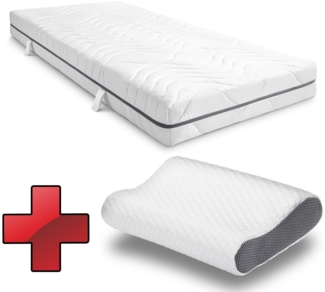 7 Zonen Viskoelastik-Matratze Sleezzz Smart 90 x 200 cm, Höhe 18 cm, Härtegrad H3 mit Air Memoryschaum + Sleezzz® Premium Memory-Effekt Kissen