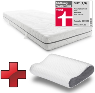 7 Zonen Viskoelastik-Matratze Sleezzz Smart 90 x 200 cm, Höhe 18 cm, Härtegrad H3 mit Air Memoryschaum + Sleezzz® Premium Memory-Effekt Kissen