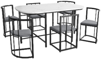 TavilaEcon Essgruppe Esstisch mit 6 Stühlen Set für Küche, moderne Esstischkombination, (7-tlg), 1 Esstisch, 4 kleinen Hockers und 2 großen Hockers